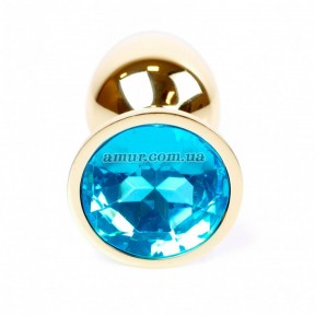 Анальная пробка «Jewellery Gold» с голубым кристалом 0