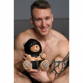 Плюшевый медвежонок Hooded Teddy Bear БДСМ в кожаном капюшоне с поводком, 23x16x12 см 7