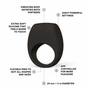 Ерекційне кільце з вібрацією Lelo Tor 3, чорне, керування зі смартфона 0