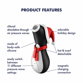 Вакуумний кліторальний стимулятор Satisfyer Penguin Holiday Edition, в шапочці та шарфі 7
