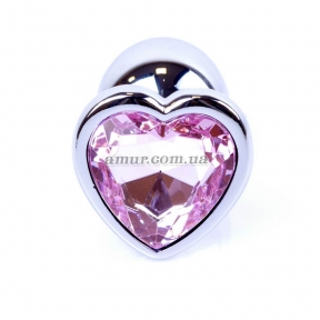 Анальная пробка «Jewellery Silver Heart» с розовым кристалом в виде сердца 0