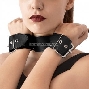 Ошейник с наручниками из натуральной кожи Art of Sex - Bondage Collar with Handcuffs 0
