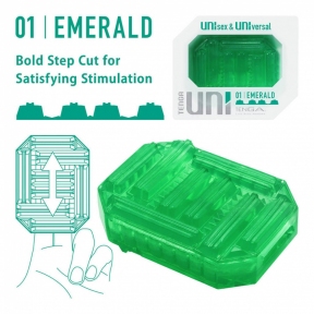 Унісекс-стимулятор Tenga Uni Emerald, зелений, з геометричним рельєфом, лубрикант в комплекті 0