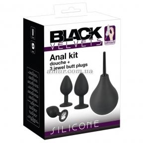 Набір 3 анальні пробки та інтимний душ Black Velvets - Anal Kit 7