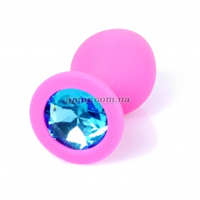 Анальная пробка «Jawellery Medium» розовая, с голубым камнем 0