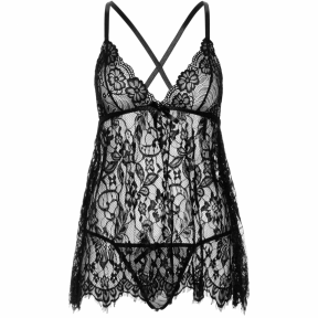 Сорочка бебі-дол Leg Avenue Floral lace babydoll & string, чорна, стрінги 2