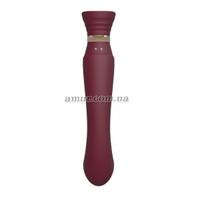 Смартвибратор 3в1 Zalo — Queen Wine, красный, пульсирующая жемчужина и вакуум, кристалл Swarovski 8
