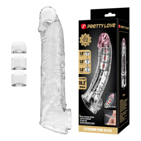Насадка на член Pretty Love Extension, прозрачная, +7,5 см, 3 удлиняющие модуля 7