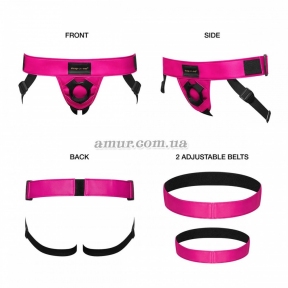 Трусы для страпона Strap-On-Me Leatherette Harness Curious - Fuchsia 1