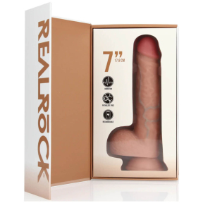 Вибрирующий фаллоимитатор RealRock с мошонкой и присоской, 17,8 см, телесный 3