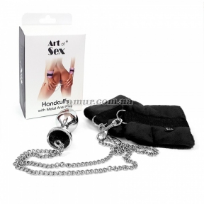 Наручники с металлической анальной пробкой Art of Sex Handcuffs with Metal Anal Plug size M Black 2