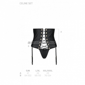 Пояс-корсет из экокожи Celine Set — Passion: шнуровка, съемные пажи для чулок, стринги 5
