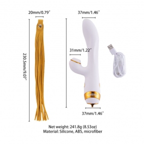 Вибратор-кролик с пульсацией и флоггером LOCKINK SEVANDA Whip Vibrating Massage Wand, бело-золотой 6