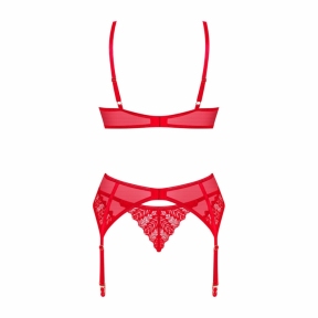 Комплект Obsessive Ingridia 3-pcs set, красный, бюстгальтер, стринги, пояс 2