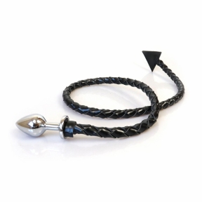 Металева анальна пробка M з диявольським хвостом Art of Sex - Succubus, екошкіра, чорна 0