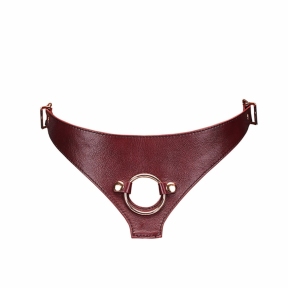Кожаные трусы для страпона Liebe Seele Wine Red Strap on Harness, универсальный размер 0