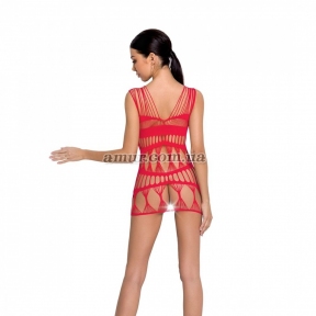 Бодістокінг-сукня Passion BS089 червоне, міні, плетіння у вигляді павутини 0