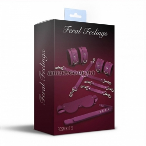 Набор Feral Feelings BDSM Kit 5, фиолетовый, наручники, поножи, крестовина, маска, паддл 0