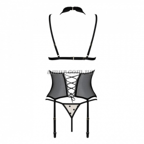 Корсет с открытой грудью Passion Dominica Corset, бежевый, пажи для чулок, стринги 0