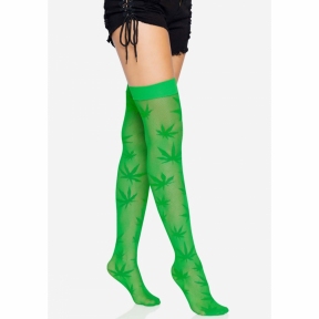 Чулки с рисунком Leg Avenue 420 Net thigh highs, зеленые 4