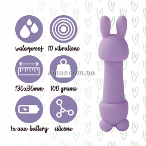 Міні-вібратор FeelzToys Mister Bunny, фіолетовий, з двома насадками 1
