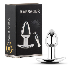 Металлическая вибрирующая анальная пробка Metal Butt Plug S, 10 вибраций, пульт ДУ 6