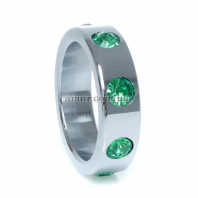 Металлическое, эрекционное кольцо «Green Diamonds», со стразами 2