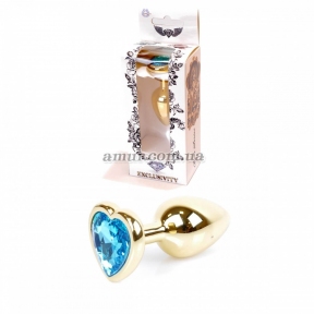 Анальная пробка «Jewellery Gold Heart» с голубым кристалом в виде сердца 7