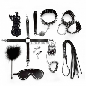 Набір Art of Sex - Spikes BDSM Set Leather, 10 предметів, натуральна шкіра, чорний 0