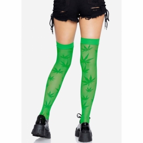 Чулки с рисунком Leg Avenue 420 Net thigh highs, зеленые 0