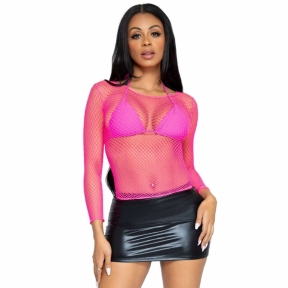 Сітчастий топ Leg Avenue Long Sleeves T-Shirts, рожевий, One Size 4