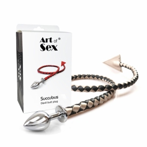Металева анальна пробка S з диявольським хвостом Art of Sex - Succubus, екошкіра, чорний/золото 0