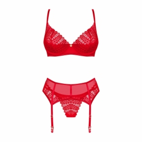 Комплект Obsessive Ingridia 3-pcs set, красный, бюстгальтер, стринги, пояс 1