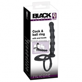 Анальная пробка с эрекционным кольцом «Black Velvets Cock & ball ring» 7