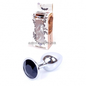 Анальная пробка «Jewellery Silver Plug» с черным кристалом 7