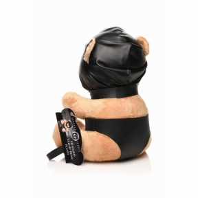 Плюшевый медвежонок Hooded Teddy Bear БДСМ в кожаном капюшоне с поводком, 23x16x12 см 2