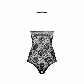 Бодистокинг с имитацией корсетной шнуровки Passion BS094 One Size, черный, цветочный узор, с доступом 0