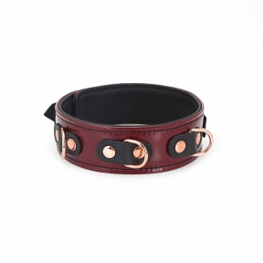 Кожаный ошейник с поводком Liebe Seele Wine Red Collar and Leash, 3 кольца для крепления 0