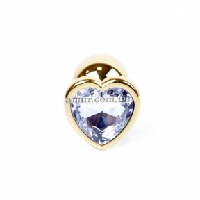 Анальная пробка «Jewellery Gold Heart» с прозрачным кристалом в виде сердца 0