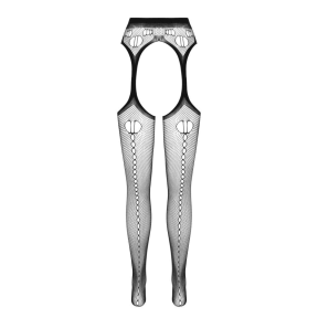 Эротические колготки-бодистокинг Passion ECO S008, черный, с имитацией чулок и пояса 0