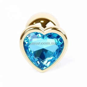 Анальная пробка «Jewellery Gold Heart» с голубым кристалом в виде сердца 0