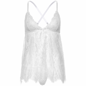 Сорочка бебі-дол Leg Avenue Floral lace babydoll & string, біла, стрінги 2