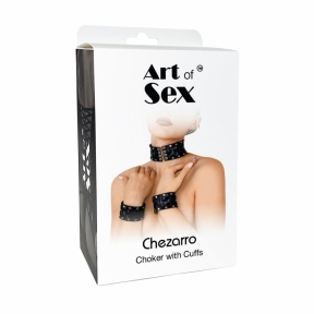 Кожаный чокер с манжетами Art of Sex - Leather Chezarro 2