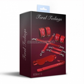 Набір Feral Feelings BDSM Kit 5, червоний, наручники, поножі, хрестовина, маска, паддл 0