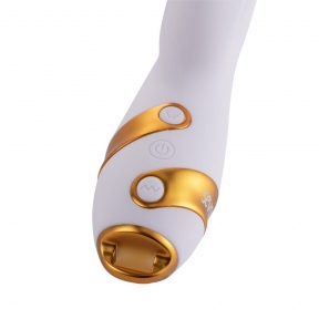 Вибратор-кролик с пульсацией и флоггером LOCKINK SEVANDA Whip Vibrating Massage Wand, бело-золотой 4
