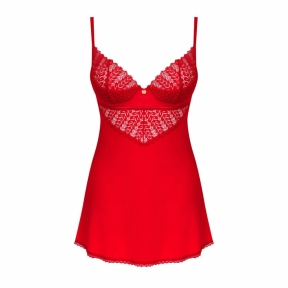 Пеньюар Obsessive Ingridia chemise & thong, червоний, сорочка, стрінги 1