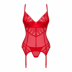Комплект корсет и стринги Obsessive Ingridia corset & thong, красный 1