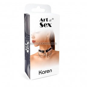 Сексуальный чокер Art of Sex - Karen из натуральной кожи, черно-розовый 4