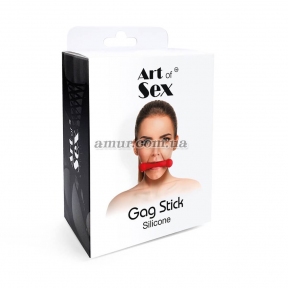 Кляп Палка, силикон и натуральная кожа, Art of Sex - Gag Stick Silicon, красный 3