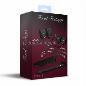 Набор для БДСМ 5 в 1 Feral Feelings BDSM Kit 5, черный, наручники, поножи, крестовина, маска, паддл 0